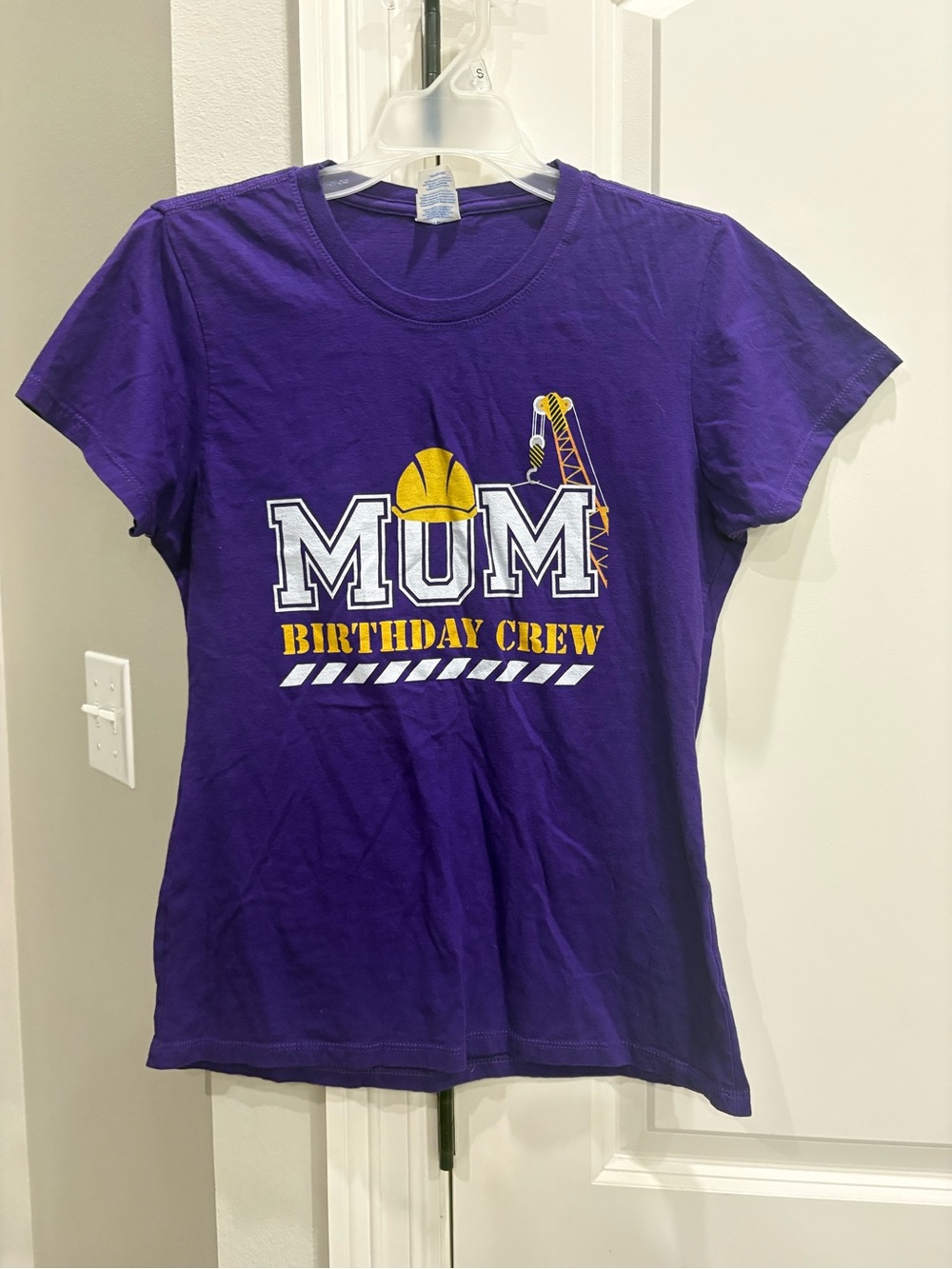 Mom Birthday Crew purple tshirt Port & Company size medium NWOT Construction
